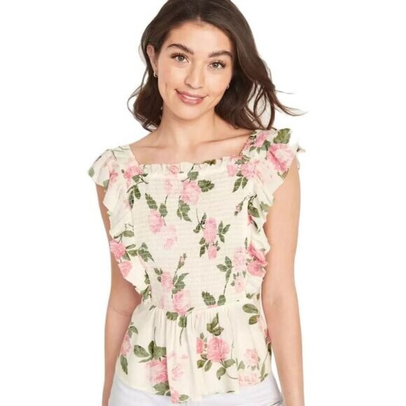 Old‎ Navy Flutter-Sleeve Floral Smocked Blouse Small - Picture 1 of 6